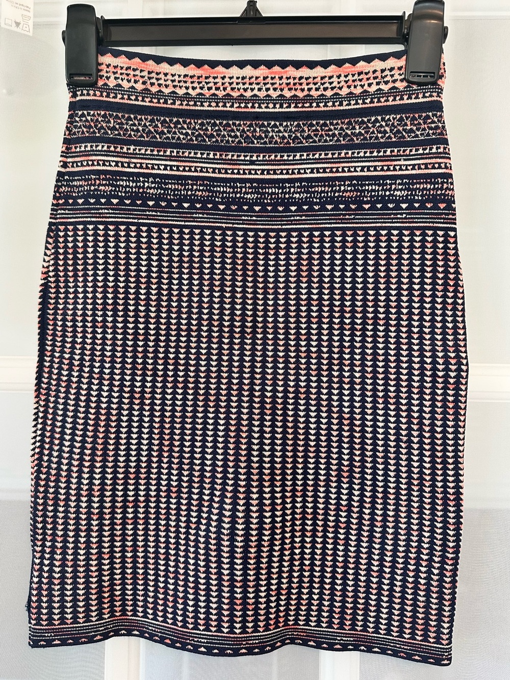 BCBGMAXAZRIA Pavel Knit Pencil Skirt XS Navy Pink Fair Isle Geometric Stretch